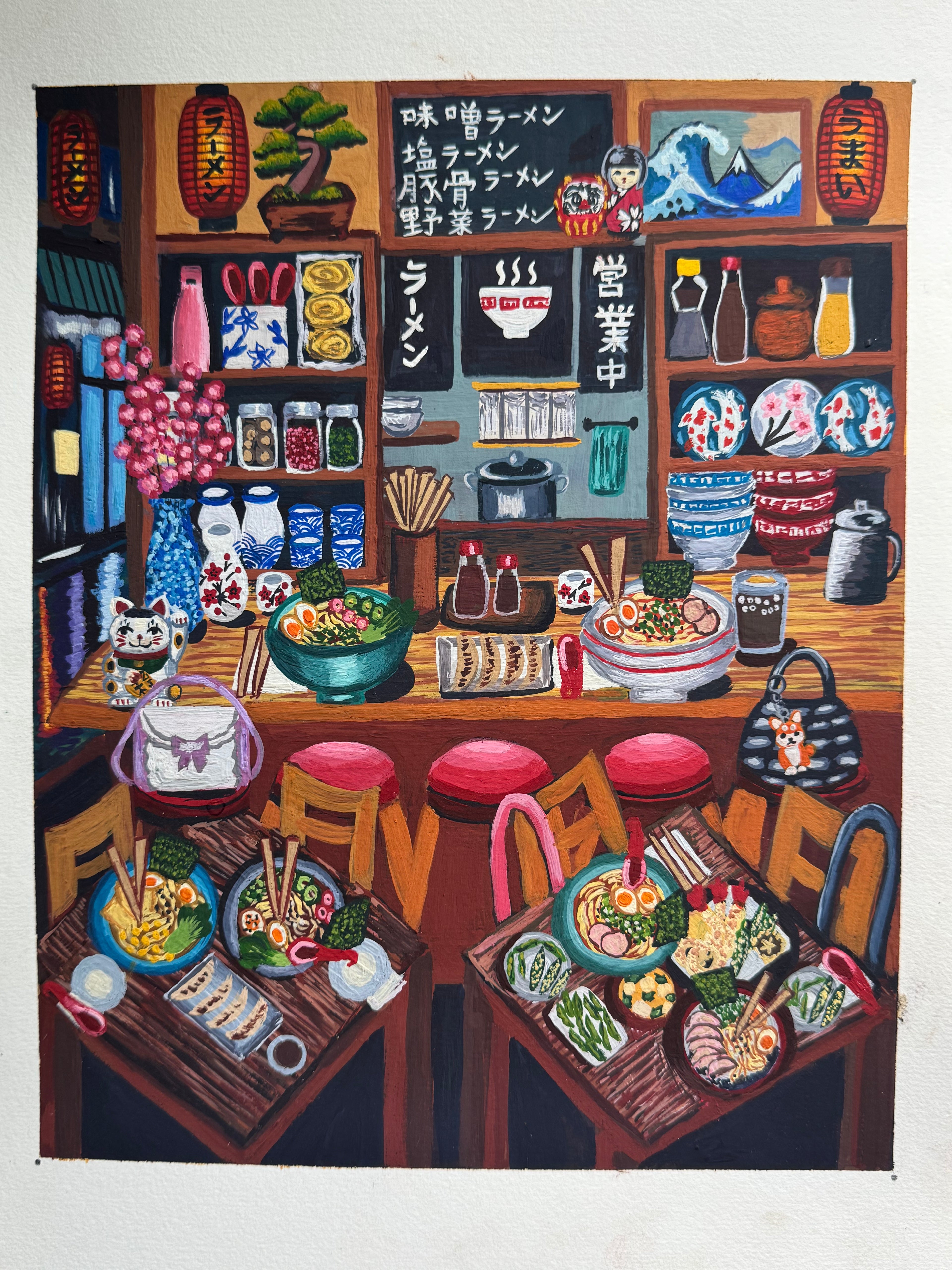 Japanese Restaurant Gouache Painting (Original - 8 in. x 10 in.)