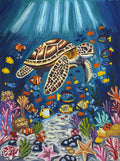 Sea Turtle & Marine Life Gouache Painting (Original - 6 in. x 8 in.)
