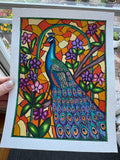 Stained Glass Themed Peacock Gouache Painting (Original - 6 in. x 8 in.)