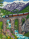 Mountain Valley & Train Gouache Painting (Original - 6 in. x 8 in.)