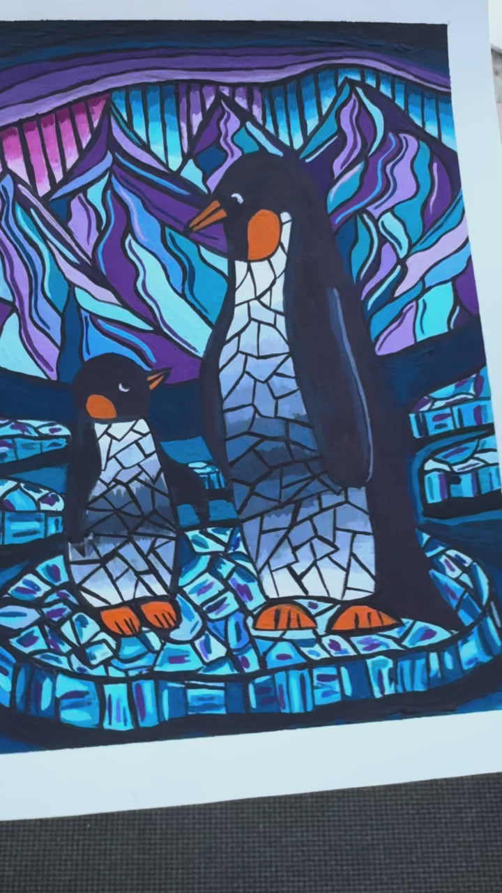 Penguins Gouache Painting (Original - 6 in. x 8 in.)
